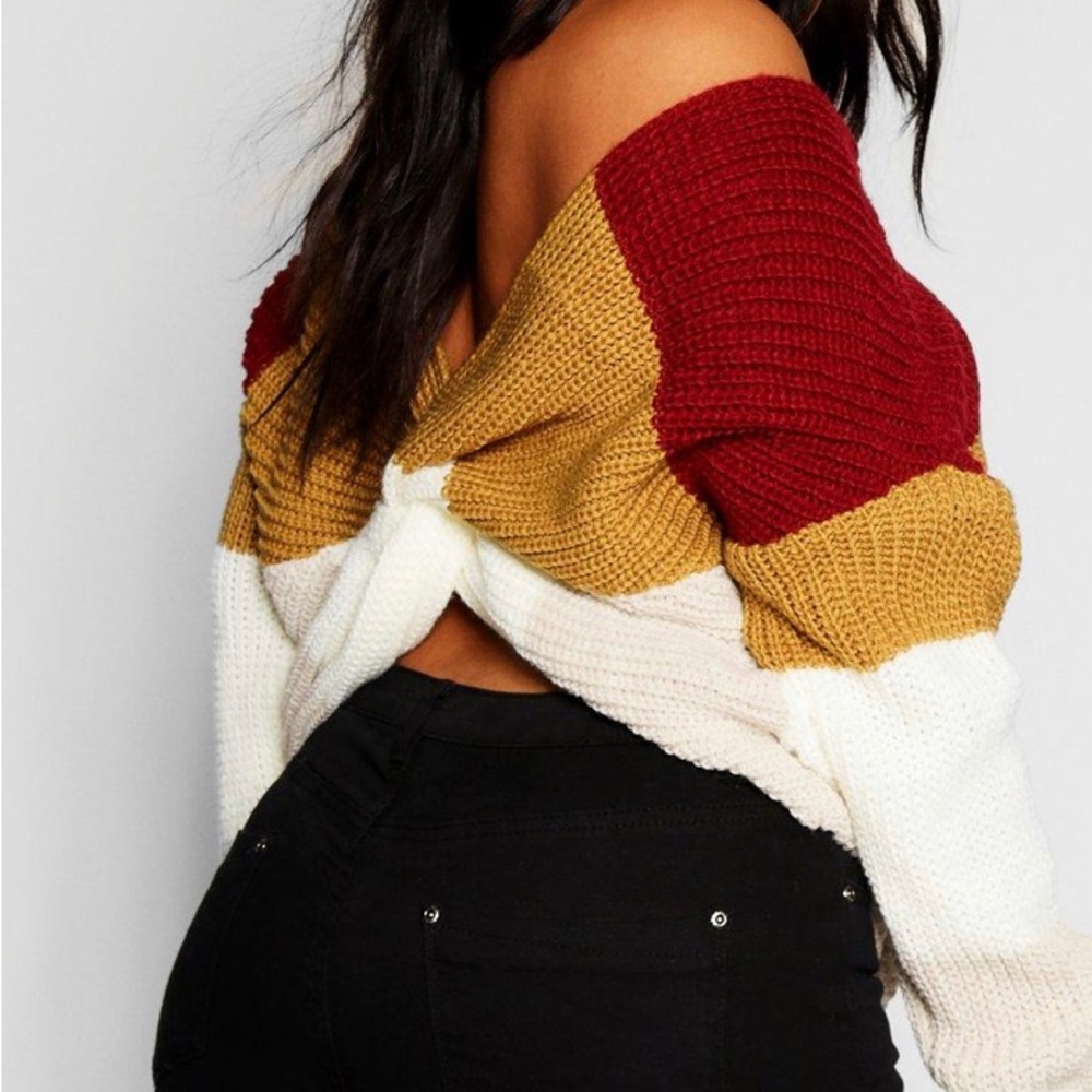BOOHOO STRIPE KNOT BACK SWEATER